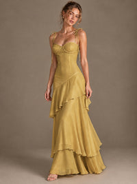Spaghetti Strap Tiered Ruffles Chiffon Prom Dress
