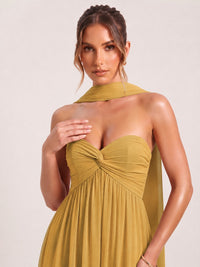 Strapless Ruched Chiffon Long Prom Dress with Scarf