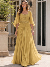Elegant V-Neck Sequined Chiffon Mother of the Bride Dress with Flutter Sleeves