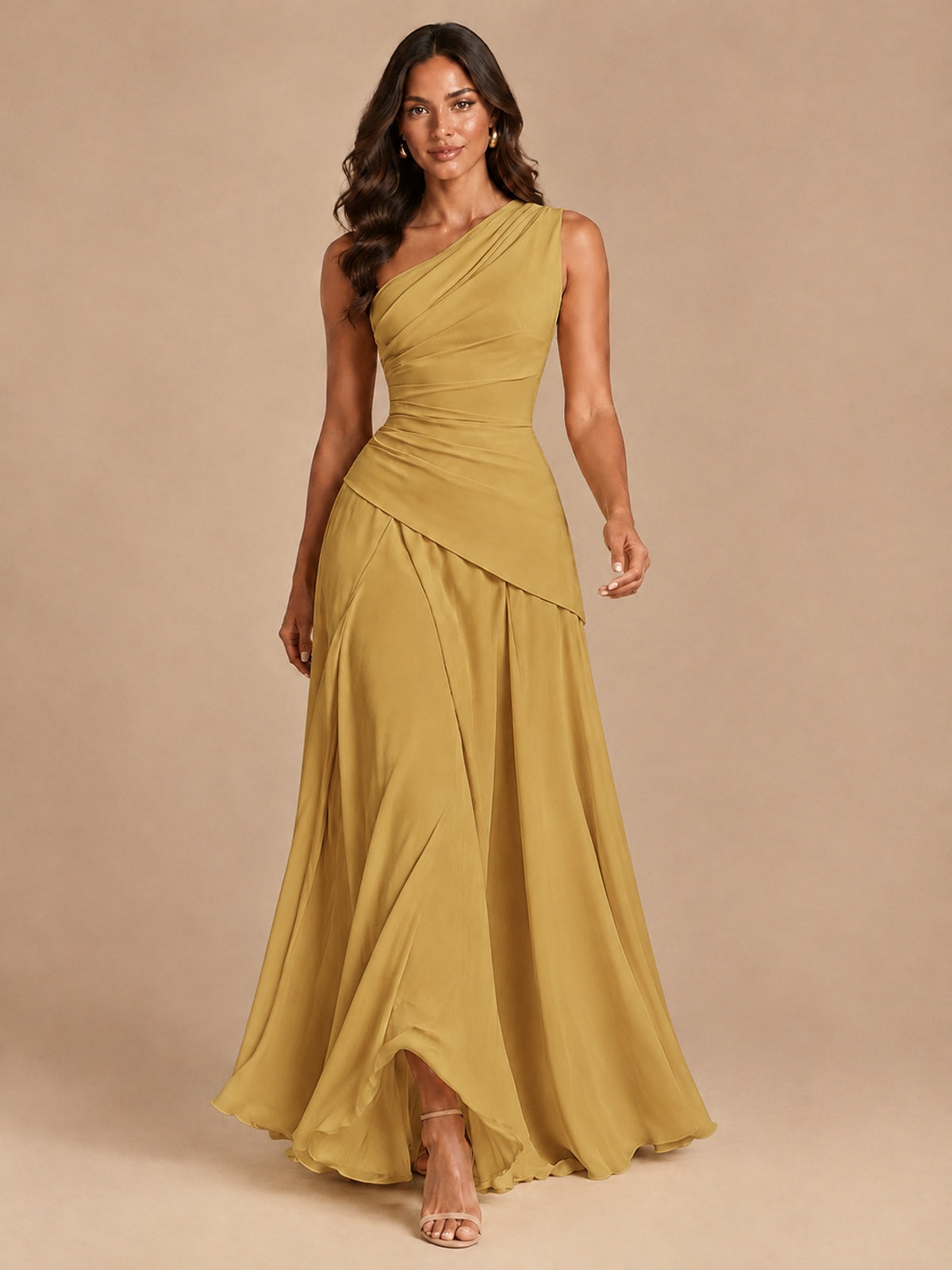 One Shoulder Prom Dress A-line Ruched Women Wedding Formal Gowns