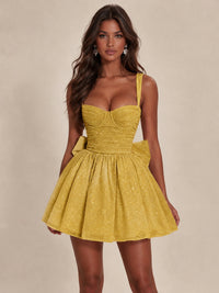 Sweetheart Glitter Tulle Puffy Mini Dress with Bow