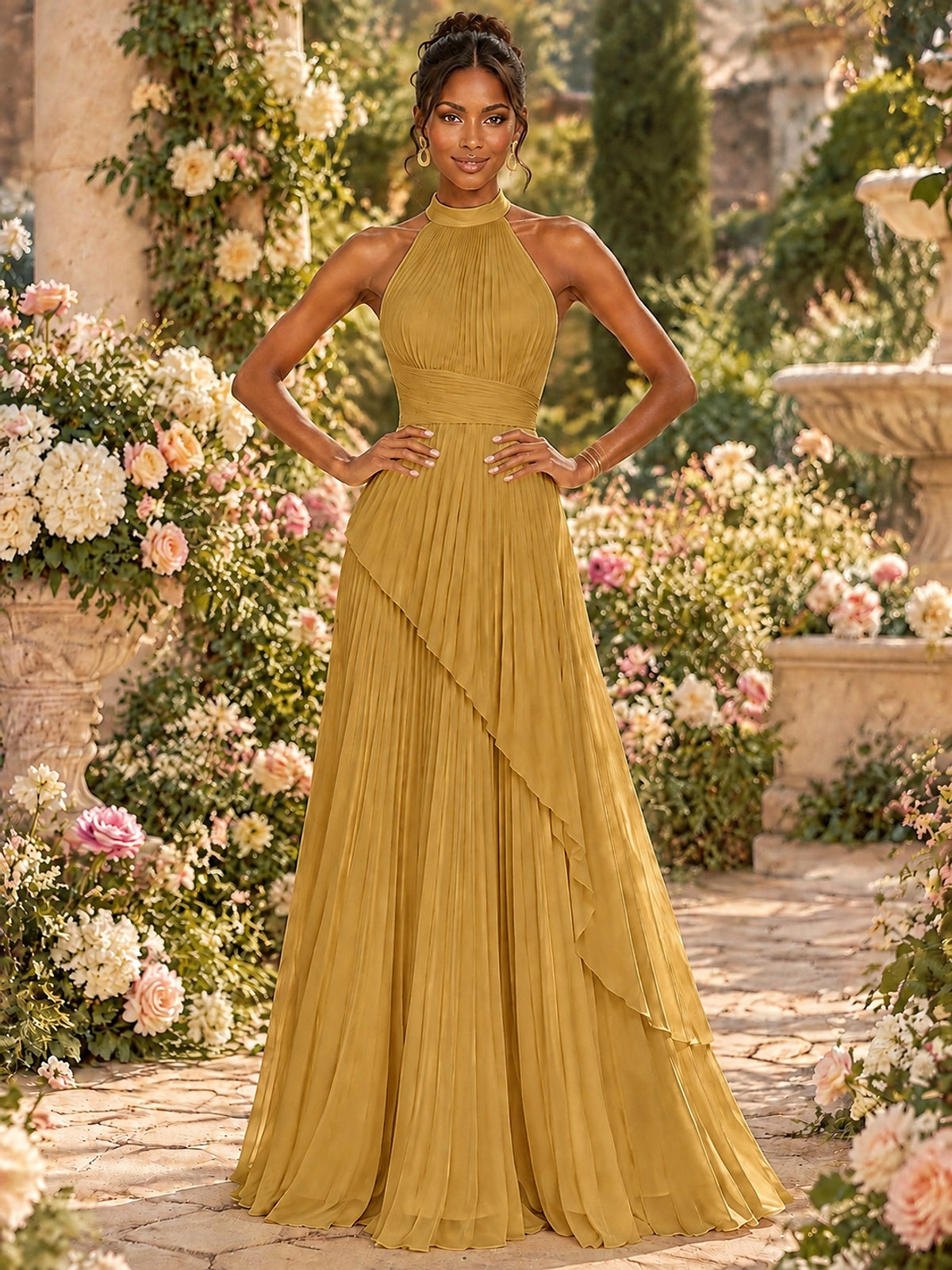 Wrap Pleated Prom Dress Halter A-line Chiffon Formal Wedding Dress