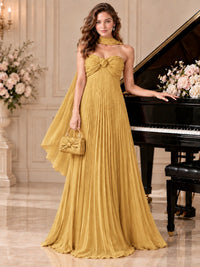 Sweetheart Neckline Pleated Prom Dress Strapless A-line Formal Dress with Flowy Scarf