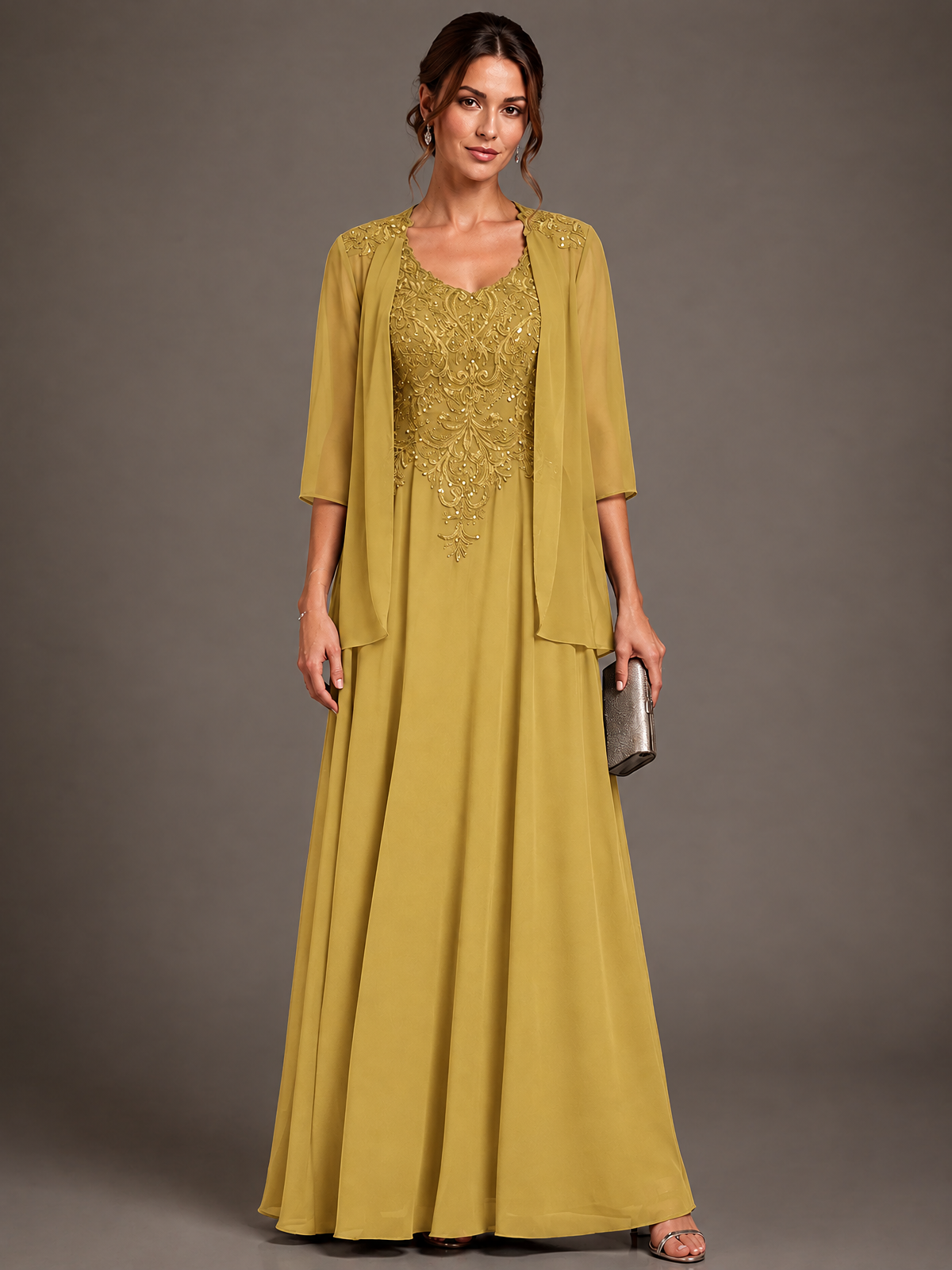 A-line 2 Pieces Chiffon Appliques Mother of The Bride Dresses with Jackets