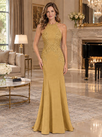 Halter Neckline Lace Appliques Mother of The Bride Dresses