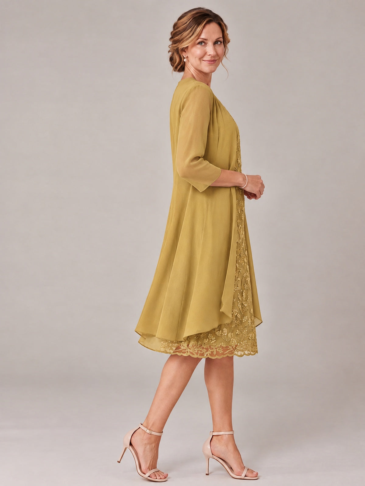 Tea Length Sequin Lace Mother of The Bride Dress with Chiffon Jacket