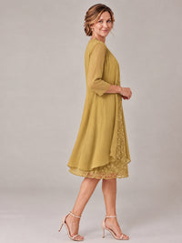 Tea Length Sequin Lace Mother of The Bride Dress with Chiffon Jacket