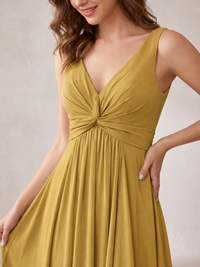 V-Neck High-Low Chiffon Bridesmaid Dress with Ruffles