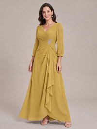V-Neck Pleated Chiffon Mother of the Bride Dress with Flutter Sleeves
