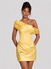 Strapless Satin Corset Homecoming Dress with Detachable Off-Shoulder Drape