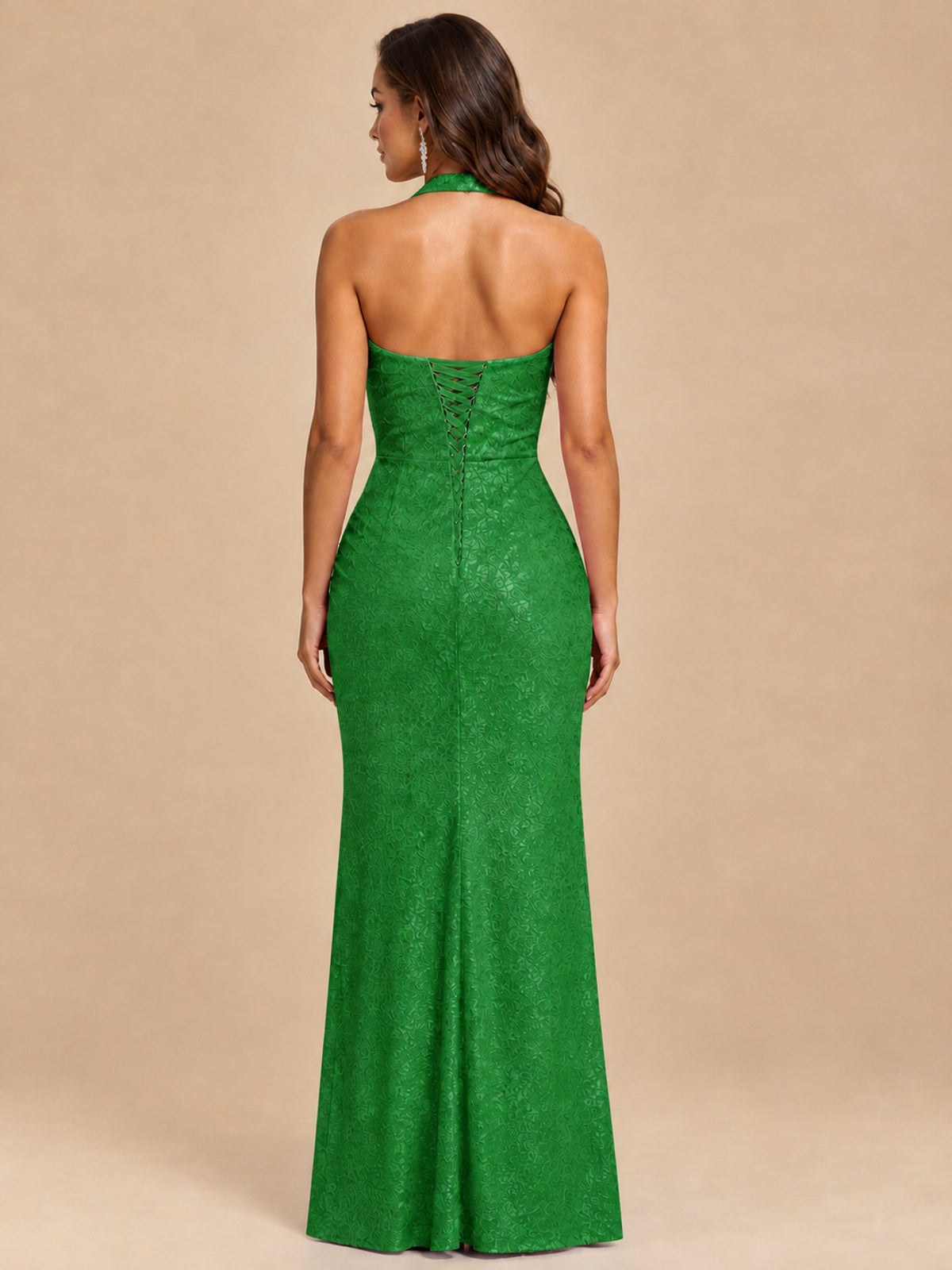 Halter V-Neck Sequin Mermaid Prom Dress with High Slit