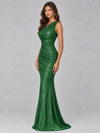 Sequin Mermaid One Shoulder Prom Dress Long formal Gown