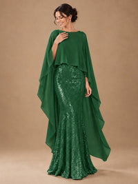 Sequin 2 Pieces Mother of the Bride Dress with Cap Sleeves Chiffon Formal Gowns