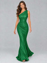 Sequin Mermaid One Shoulder Prom Dress Long formal Gown
