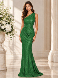 Sequin Mermaid One Shoulder Prom Dress Long formal Gown
