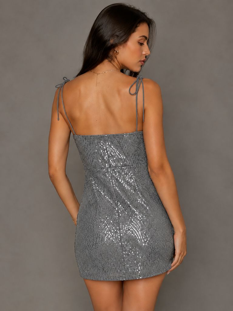 Navy Blue Sequin Spaghetti Strap Mini Dress
