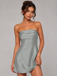 Burnt Orange Strapless Satin Mini Dress