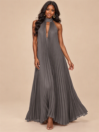 Rust Orange Pleated Halter Neck Maxi Dress