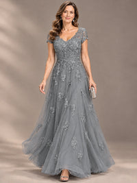 Lace Appliques A-line Mother of The Bride Dresses with Short Sleeves