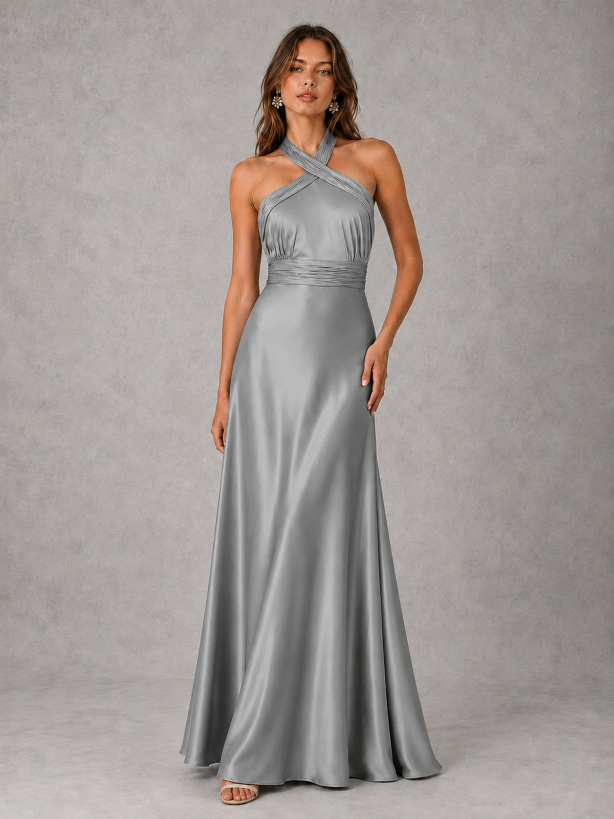 Sage Green Satin A-Line Bridesmaid Dress with Halter Neck