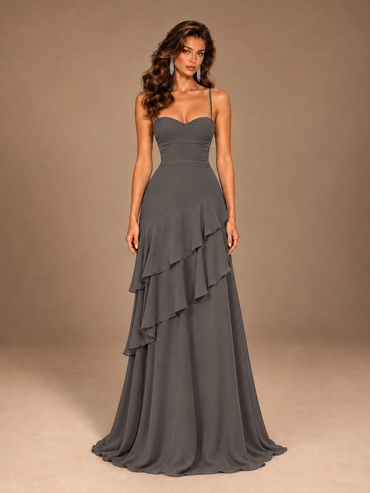 Sweetheart A-Line Ruffle Prom Dress with Spaghetti Straps