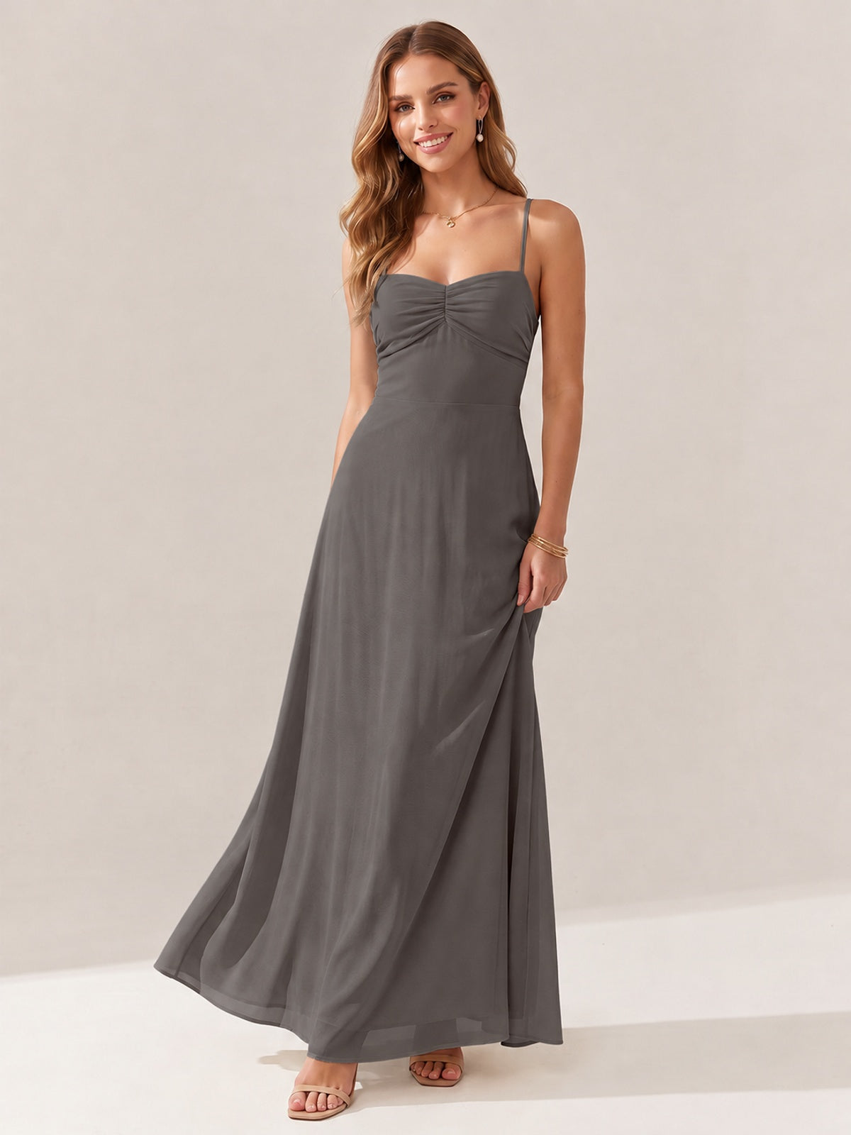 JOVELLEE Yellow Sweetheart Ruched Bust Chiffon Maxi Dress