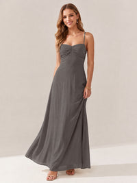 JOVELLEE Yellow Sweetheart Ruched Bust Chiffon Maxi Dress