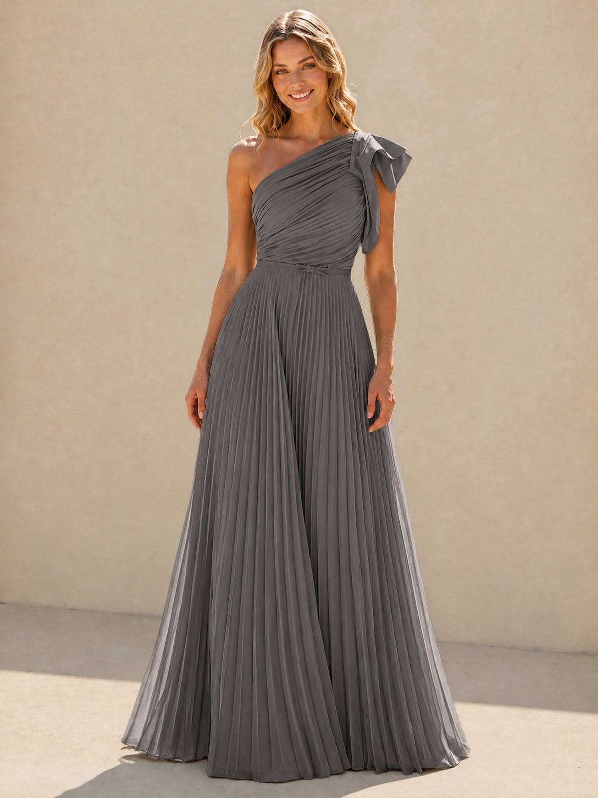 One Shoulder Pleated Chiffon A-Line Floor-Length Bridesmaid Dress