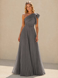 One Shoulder Pleated Chiffon A-Line Floor-Length Bridesmaid Dress
