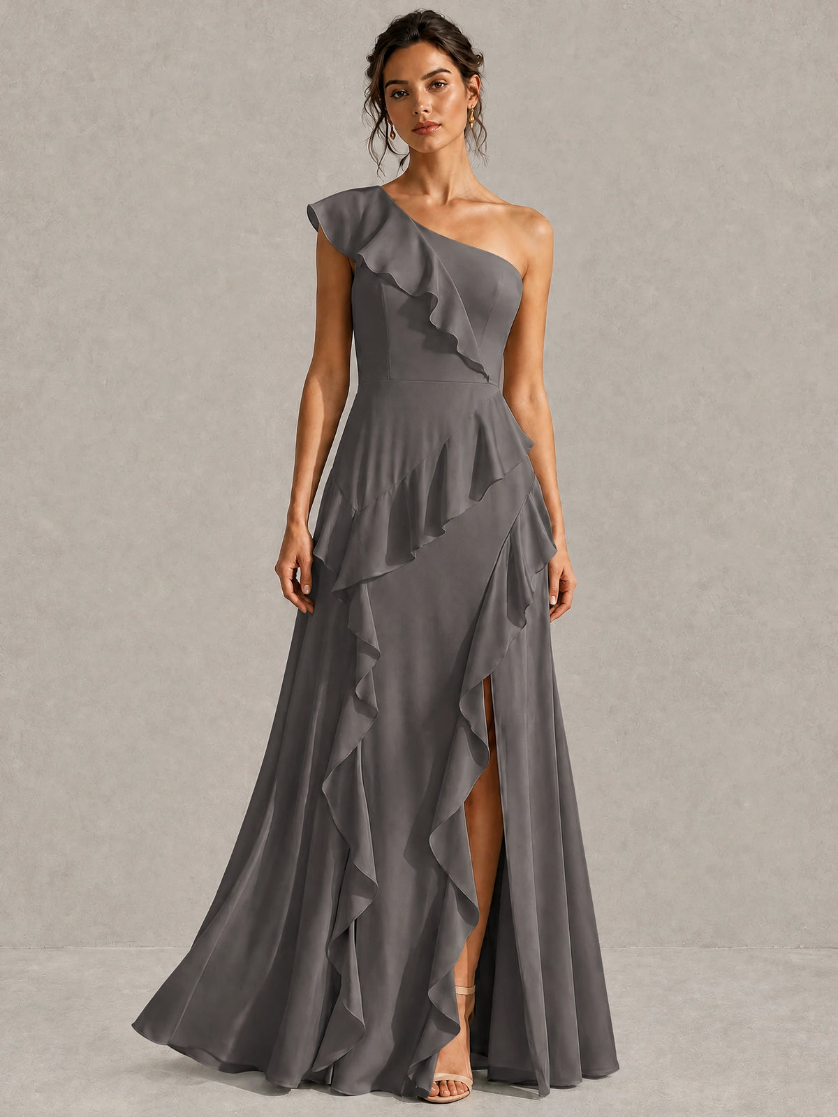 Sage Green One Shoulder Ruffle Bridesmaid Dress
