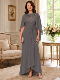 Elegant Chiffon Mother of the Bride Dress with Lace Applique and Cape Sleeves