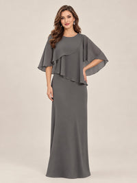 Grey-Chiffon 2 Piece A Line Mother of The Bride Dresses with Cape