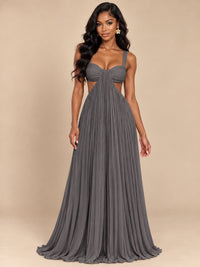 Butter Yellow Pleated Cutout Maxi Dress