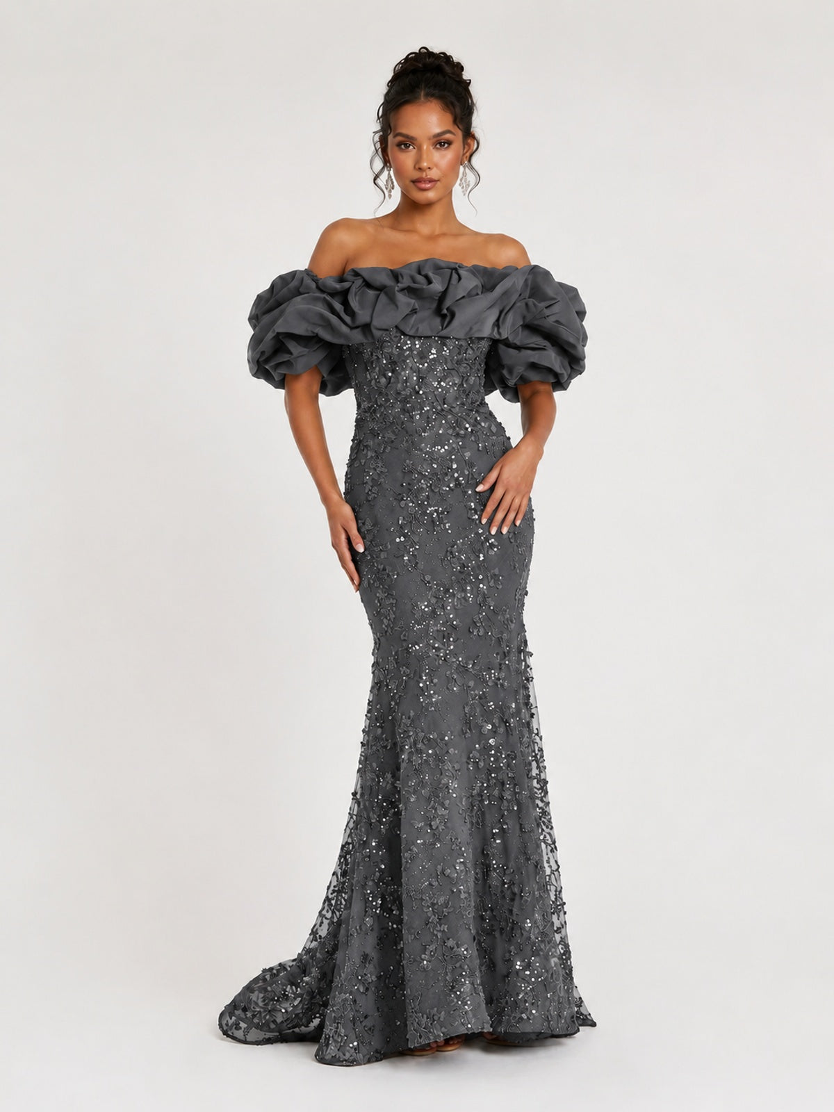 Sequin Off-Shoulder Ruffle Mermaid Prom Dress