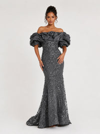 Sequin Off-Shoulder Ruffle Mermaid Prom Dress