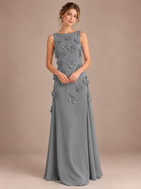 3D Floral Applique Sleeveless Formal Maxi Dress