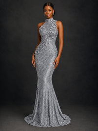 Sparkly Sequin High Neck Mermaid Prom Dress