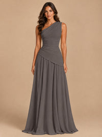 One Shoulder Prom Dress A-line Ruched Women Wedding Formal Gowns