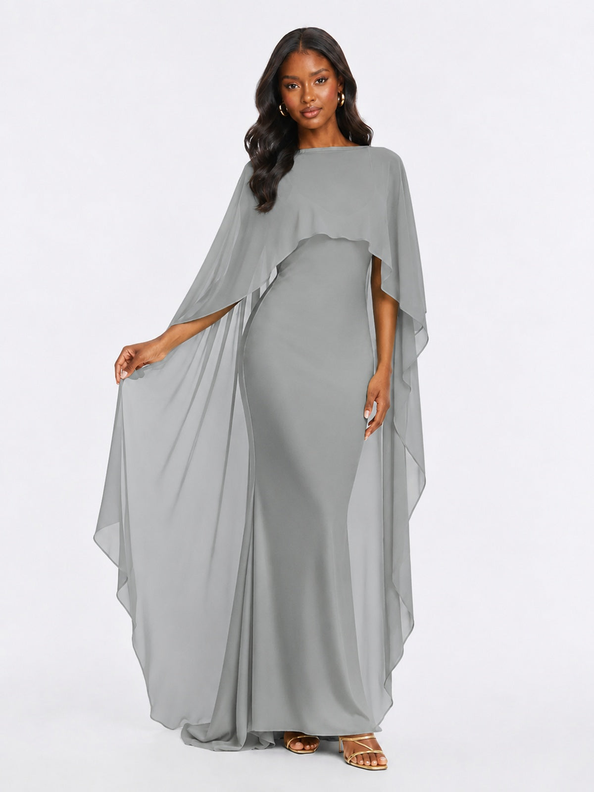 Satin Cape Prom Dresses Meramid Maxi Dress