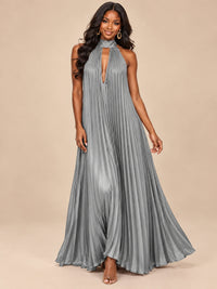 Rust Orange Pleated Halter Neck Maxi Dress