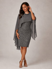 Floral Sheath Mother of the Bride Dress with Cape Overlay