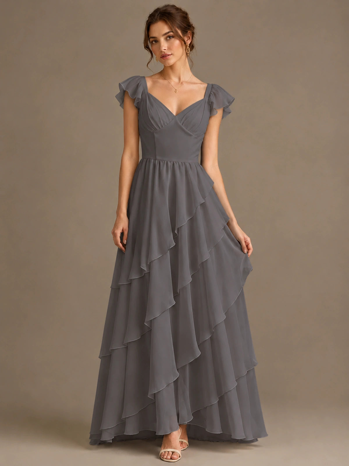 Ruffle Tiered V Neck Maxi Dress