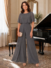 Chiffon Mother of the Bride Jumpsuit with Layered Cape Sleeves