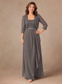 Blush Pink A-Line Mother of the Bride Dress with Lace Jacket and Ruffles