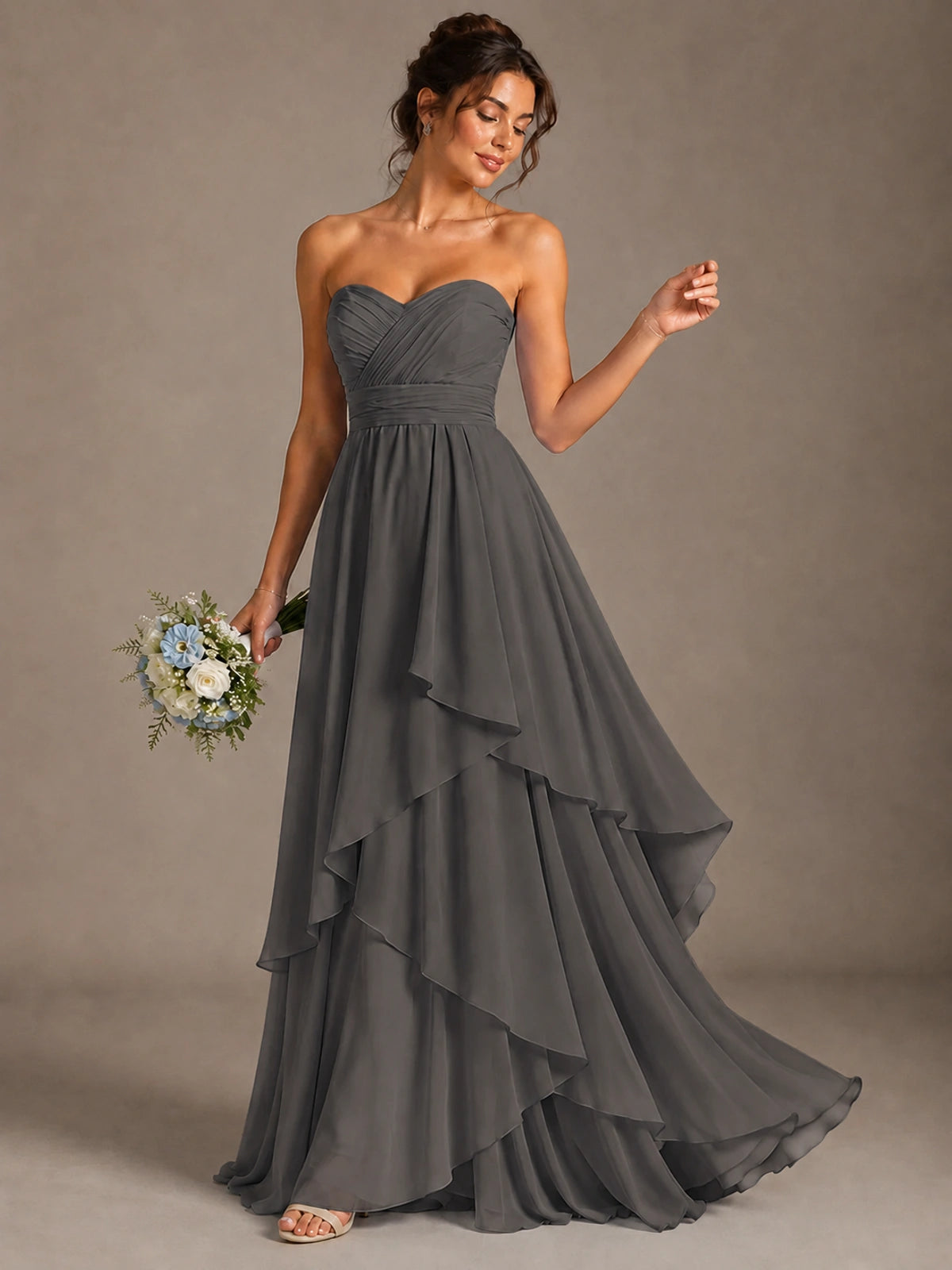 Strapless Ruffle A-Line Maxi Dress