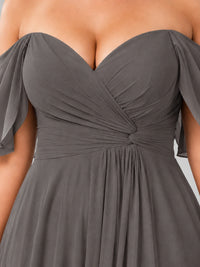 Off Shoulder Chiffon Bridesmaid Dress with Slit