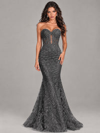 Strapless Corset Mermaid Prom Dress Lace Appliqué Formal Gown