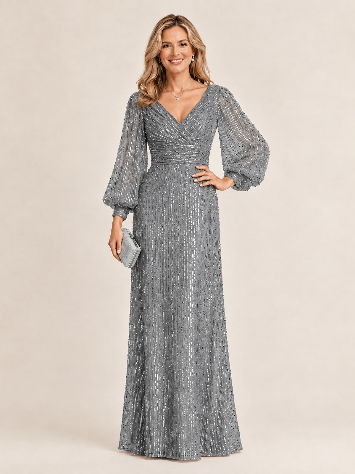 Sparkle Sequin Mother of The Bride Dresses with Long Sleeves