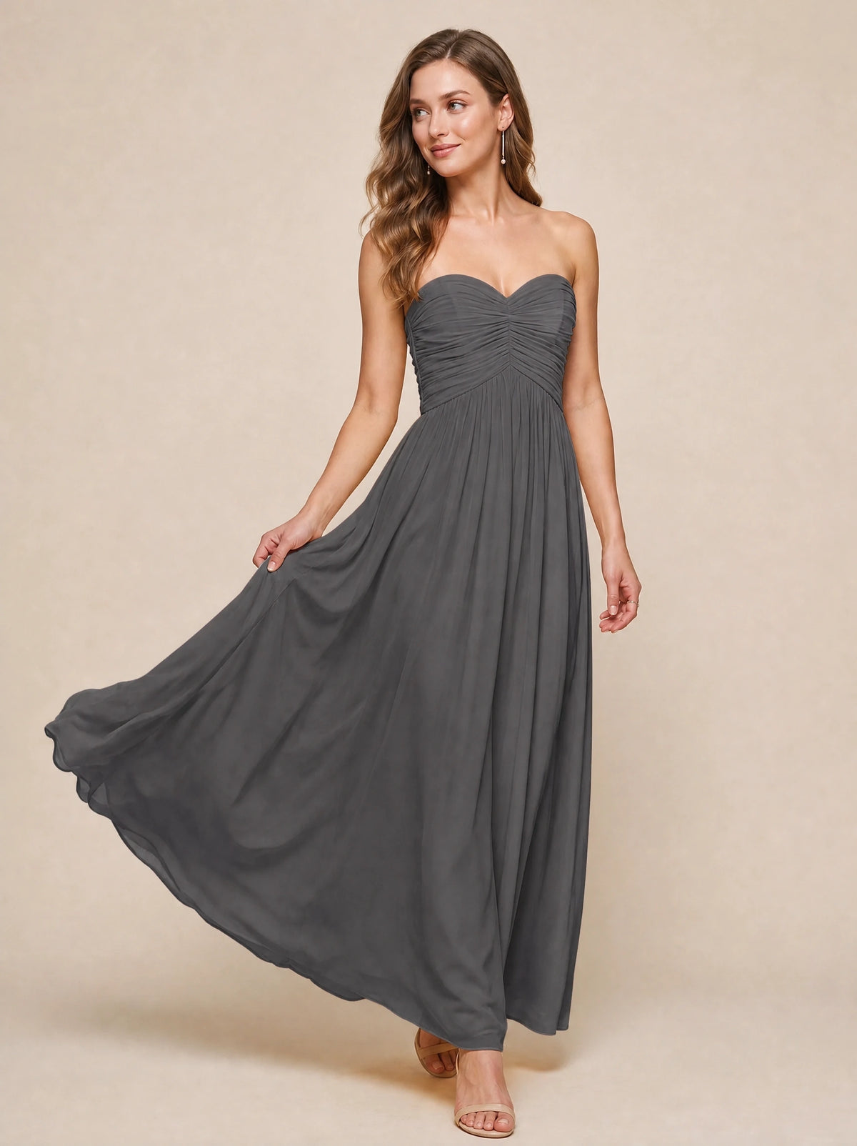 Strapless Pleated Chiffon A-Line Bridesmaid Dress