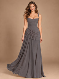Butter Yellow Square Neck Ruched A-Line Prom Dress